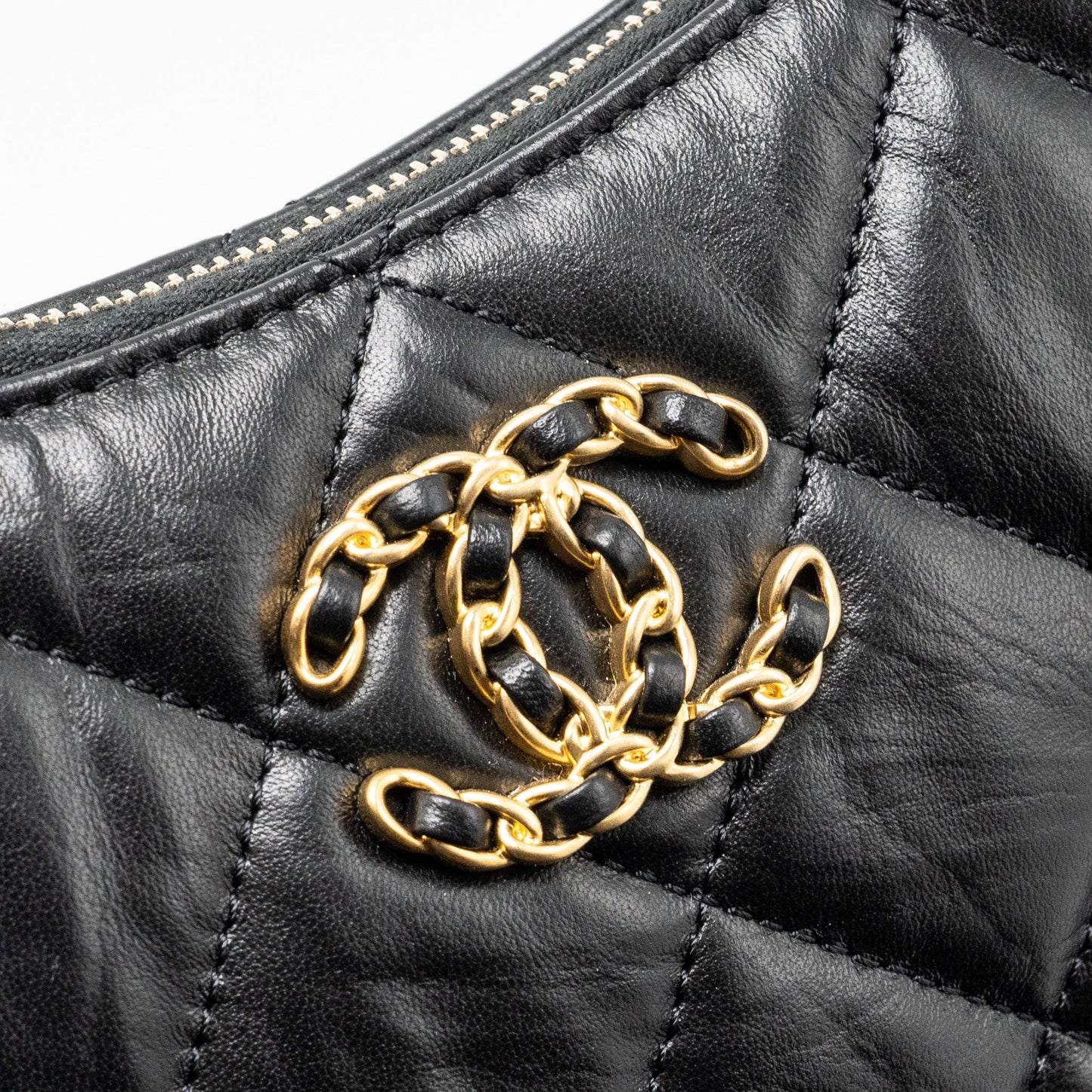Chanel 23k 19 Hobo Shoulder Bag Calfskin Black  (microchip)