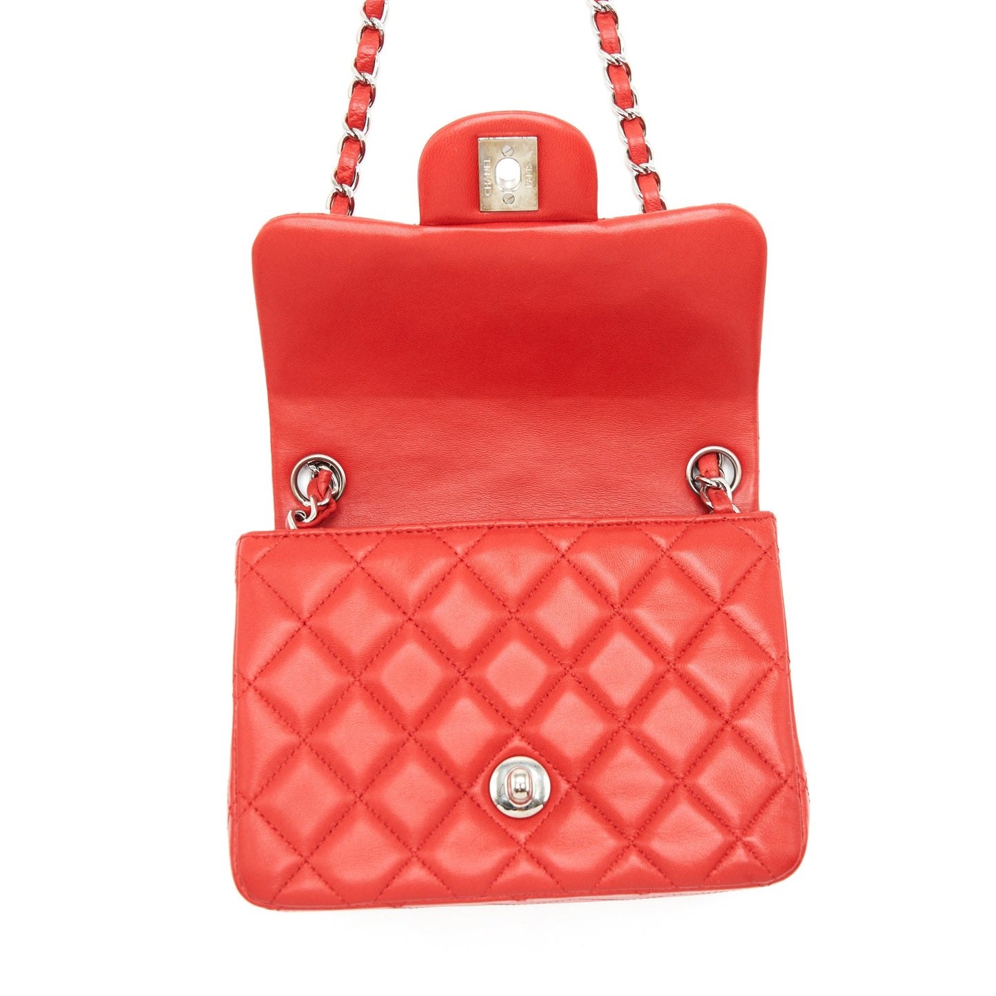 Chanel Mini Square Flap Bag Lambskin Red