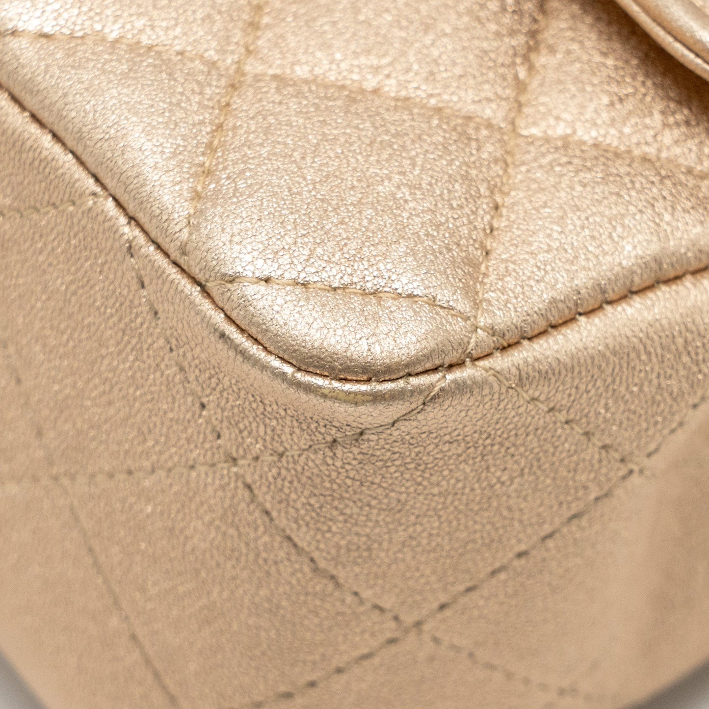 Chanel Mini Rectangular flap bag lambskin metallic gold L