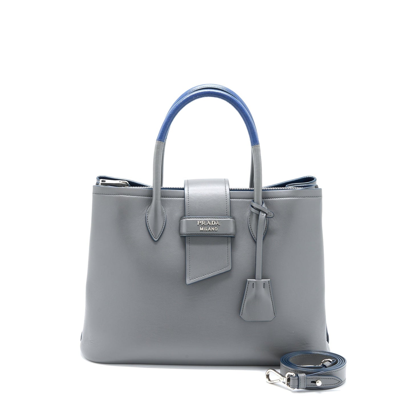 Prada Shopping Tote Purse Soft Calfskin Grey