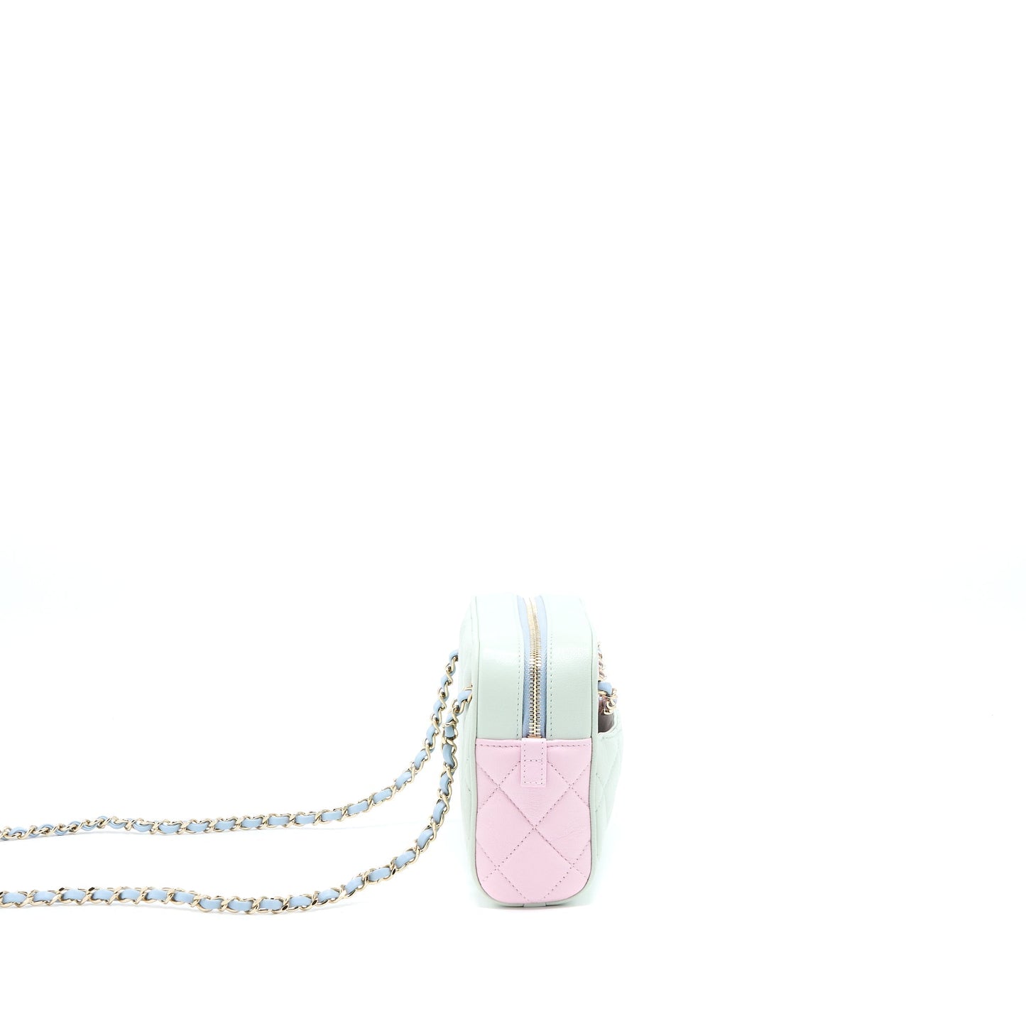 Chanel Small Camera Case Tricolour Goatskin Green Blue Pink L