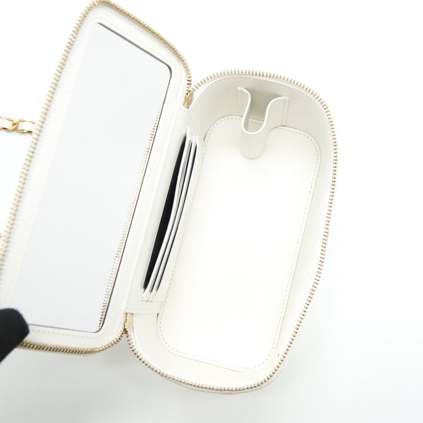 Chanel 22S Logo Top Handle Long Vanity Caviar White