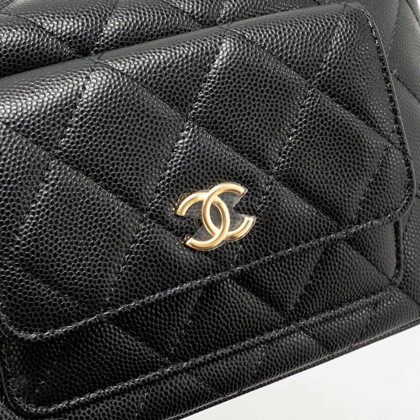 Chanel fold flap vanity clutch with chain caviar black
