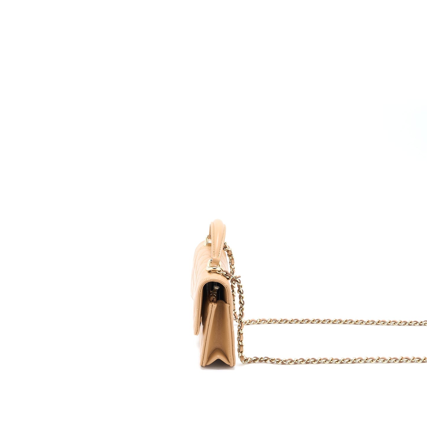 Chanel Top Handle Mini Flap Bag with Chain Lambskin Caramel L (Microchip)