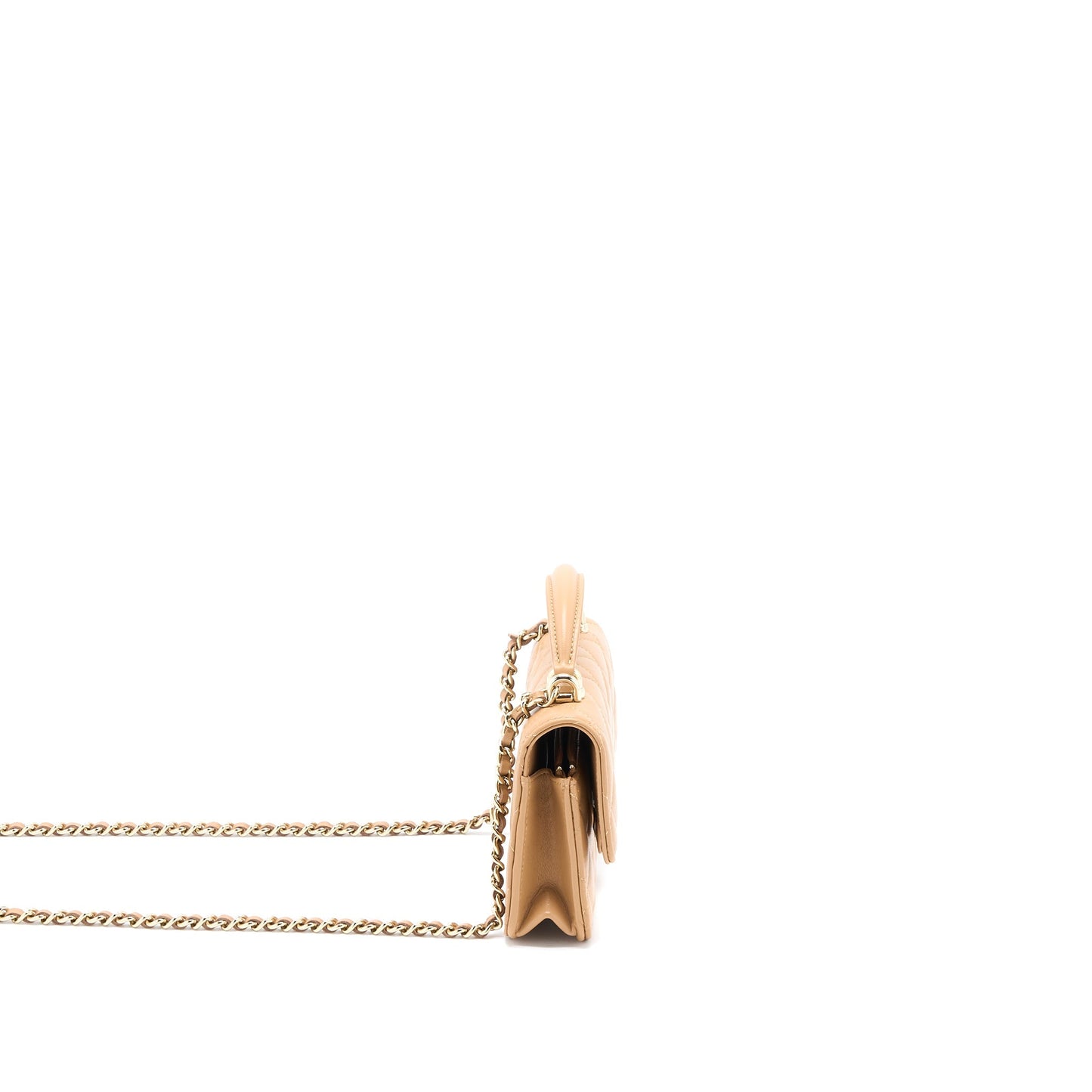 Chanel Top Handle Mini Flap Bag with Chain Lambskin Caramel L (Microchip)