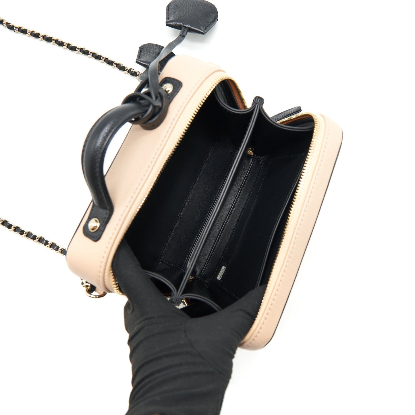 Chanel Vanity Filigree Caviar Beige&Black L
