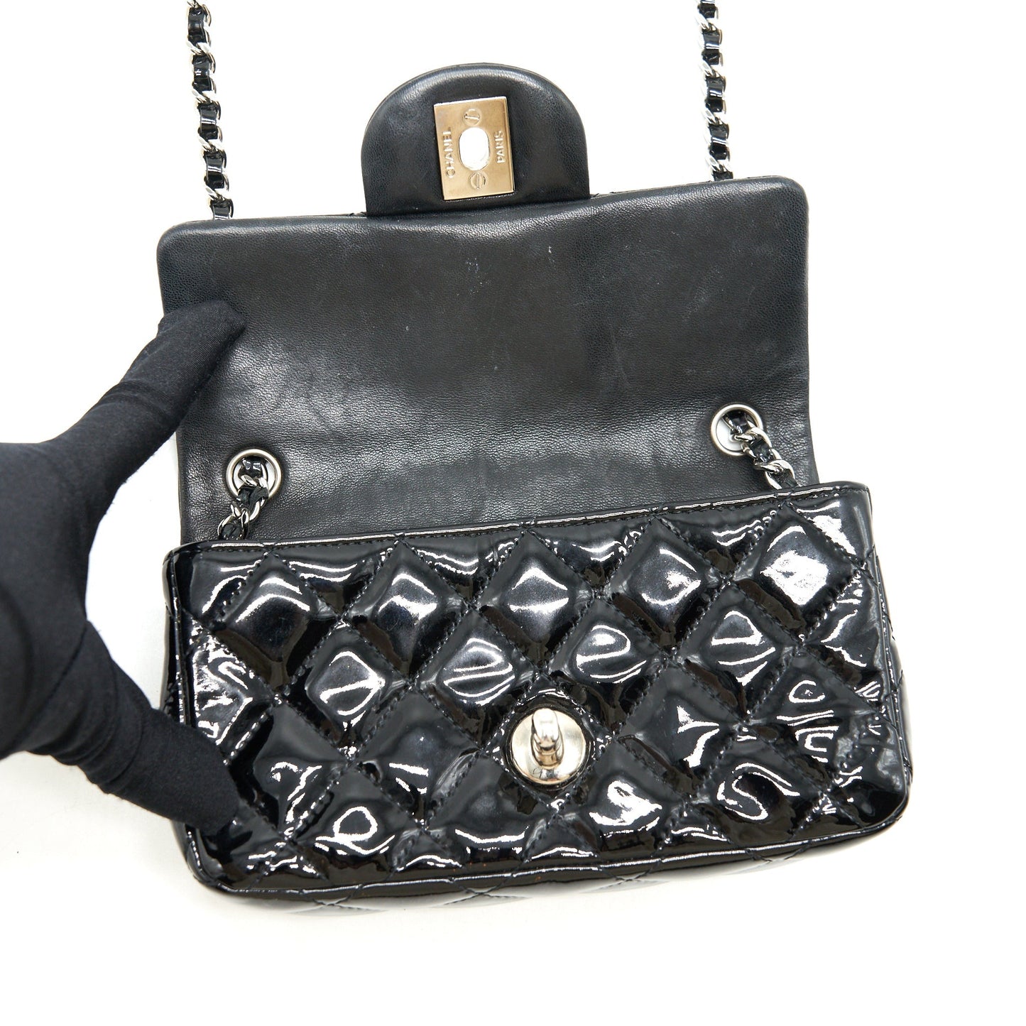 Chanel super mini Rectangular flap Bag Patent black