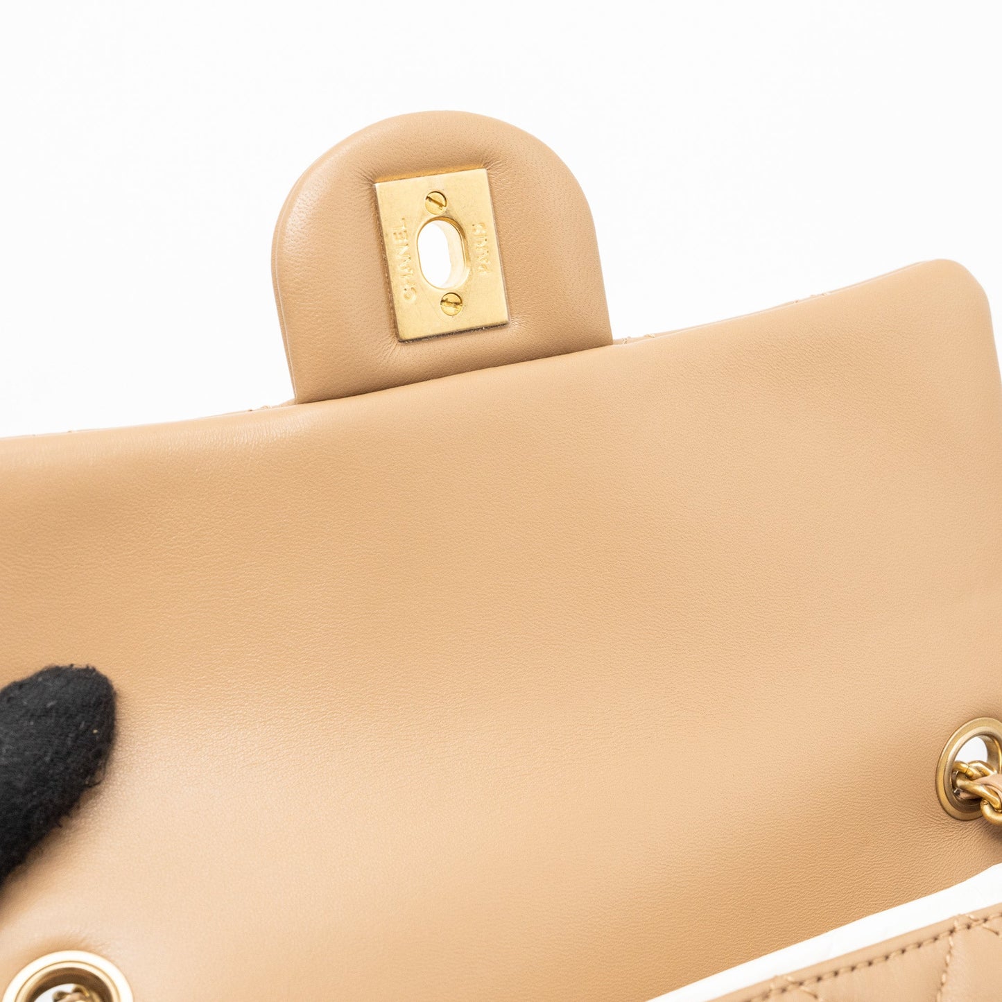 Chanel 22B pearl crush mini rectangular flap bag lambskin dark Beige  (Microchip)