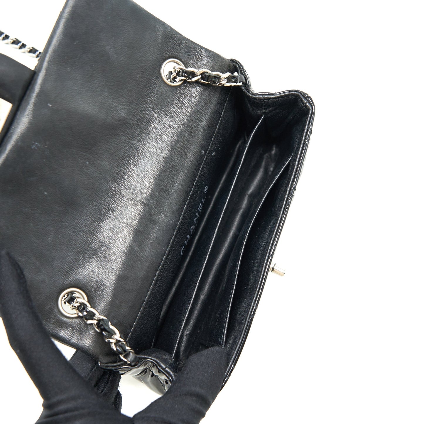 Chanel super mini Rectangular flap Bag Patent black