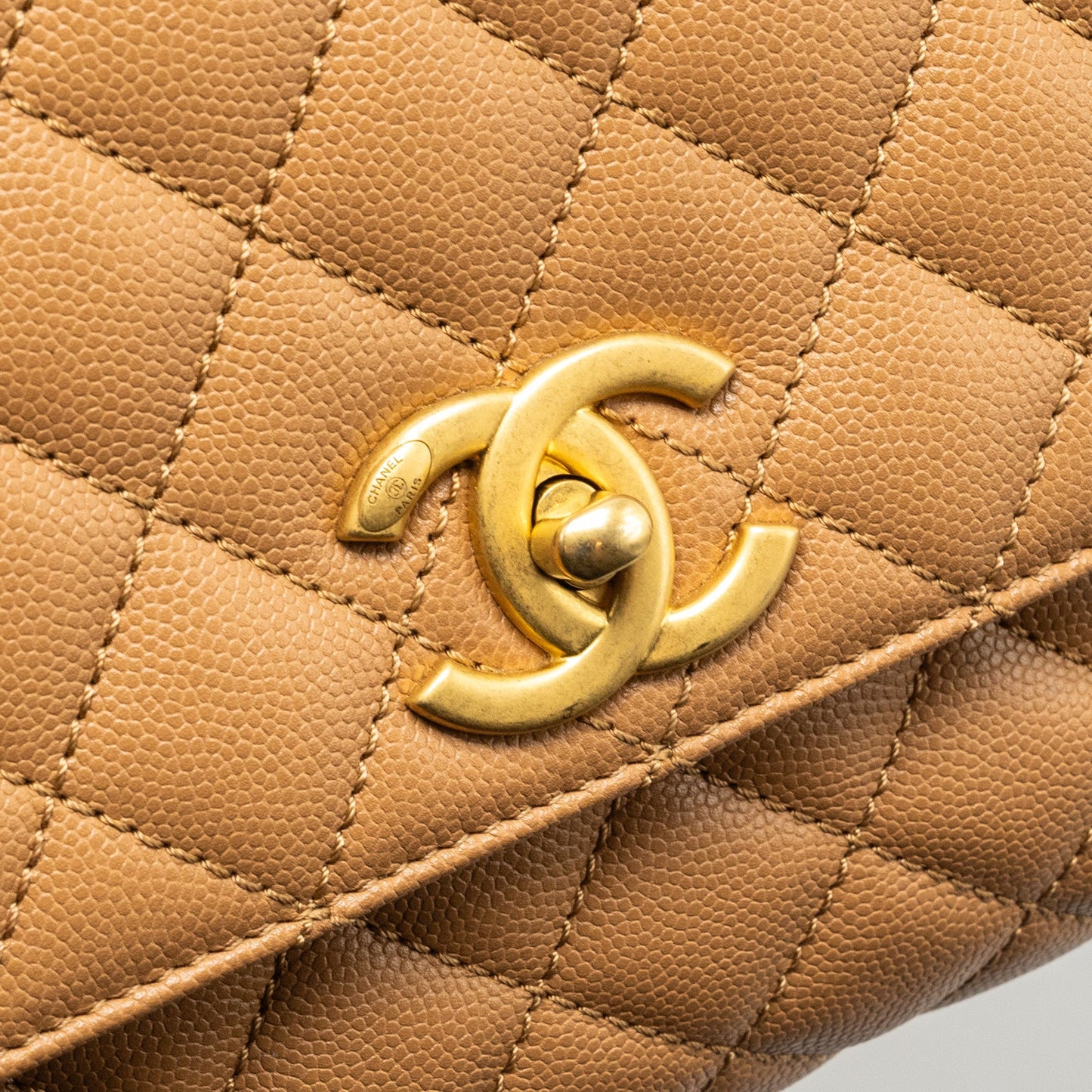 Chanel Medium Coco Handle Caviar Dark Beige  (microchip)