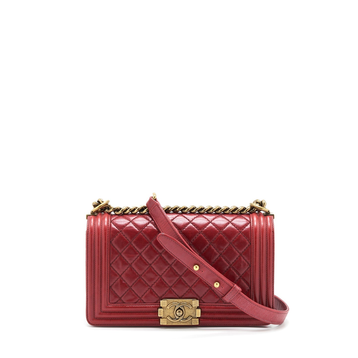 Chanel Medium Boy Bag Aged Calfskin Red With Ruthenium