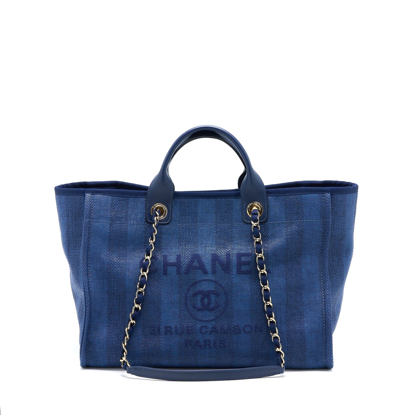Chanel Deauville Tote Bag Canvas Dark Blue L