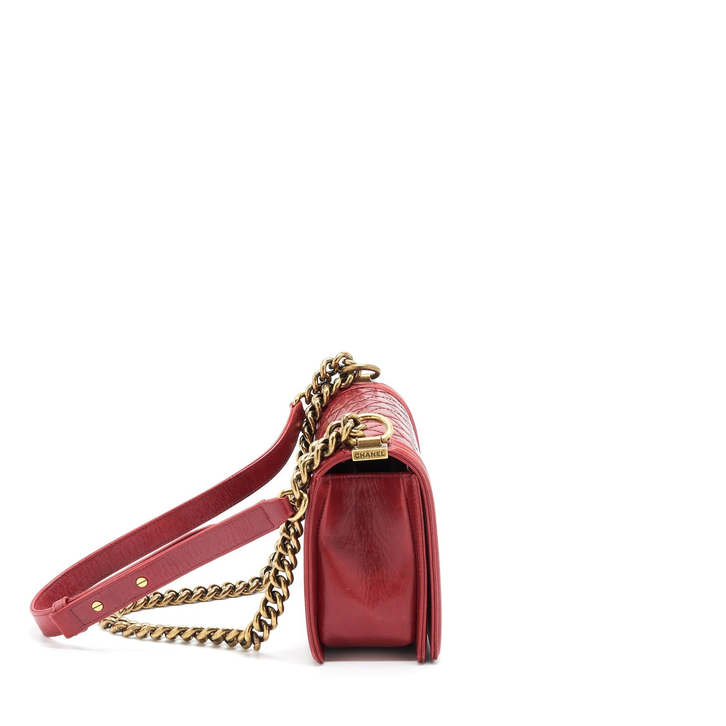 Chanel Medium Boy Bag Aged Calfskin Red With Ruthenium