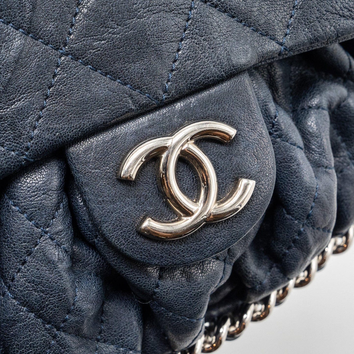 Chanel Mini Round Flap Bag With Chain Aged Calfskin Navy