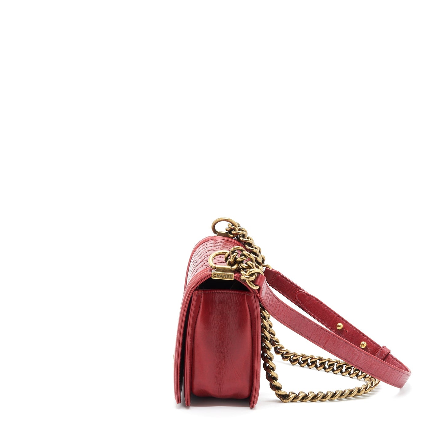 Chanel Medium Boy Bag Aged Calfskin Red With Ruthenium
