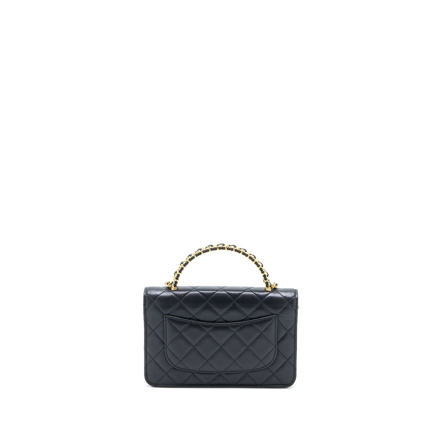 Chanel Detailed Top Handle Wallet on Chain Lambskin Black Brushed  (Microchip)