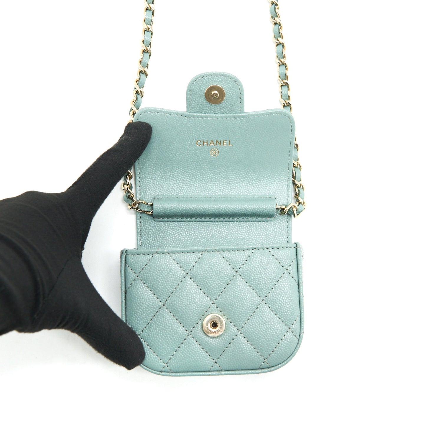 Chanel mini Flap Vanity with chain Caviar greyish green L