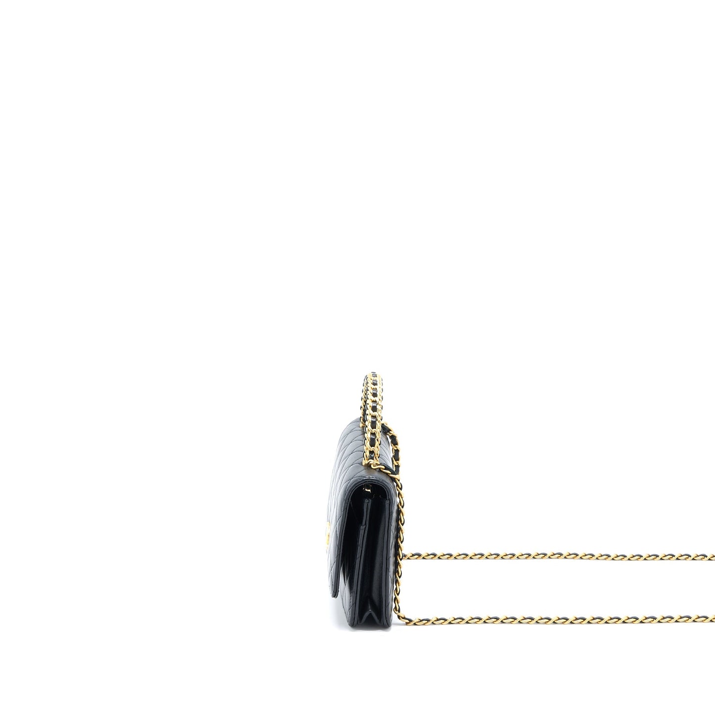 Chanel Detailed Top Handle Wallet on Chain Lambskin Black Brushed  (Microchip)