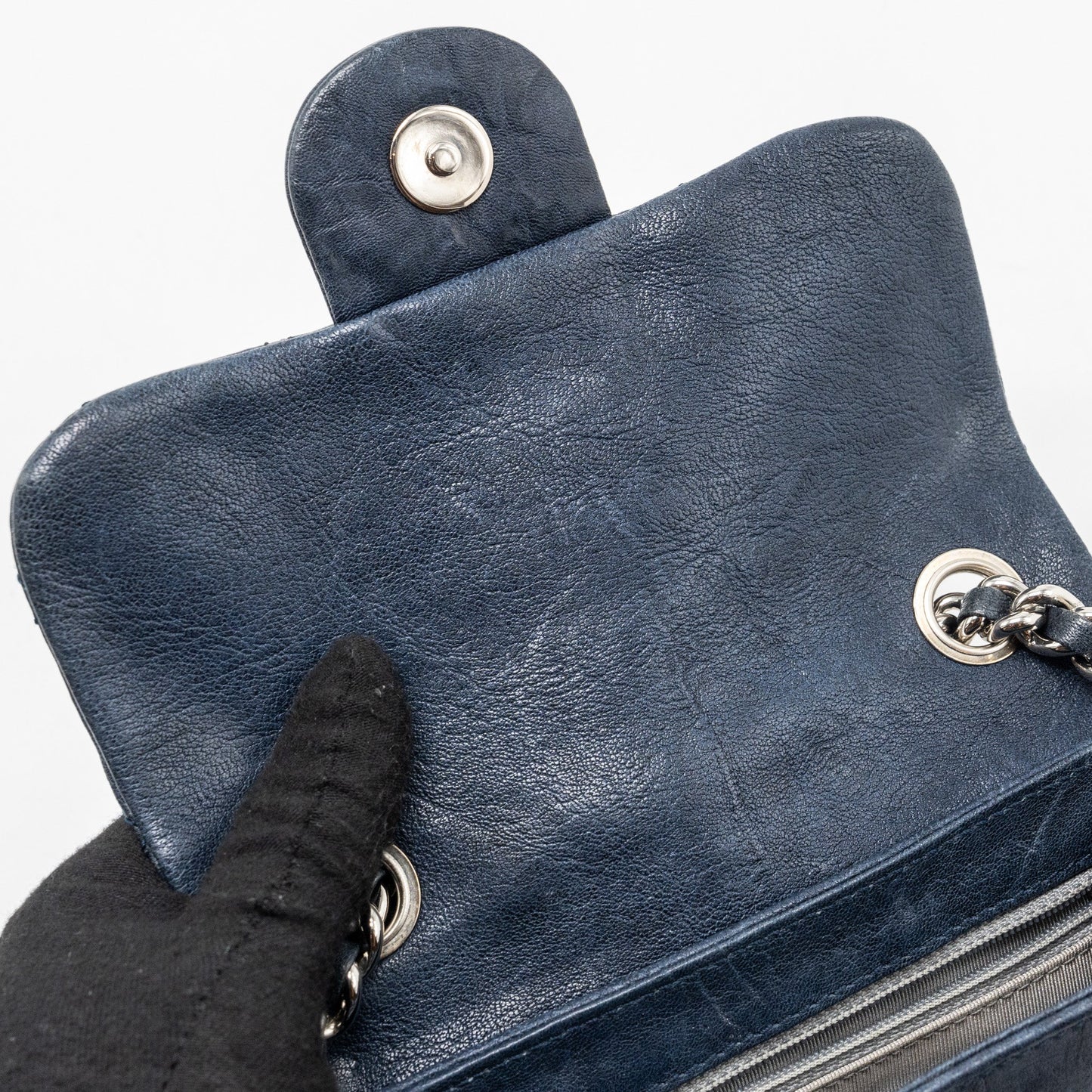 Chanel Mini Round Flap Bag With Chain Aged Calfskin Navy