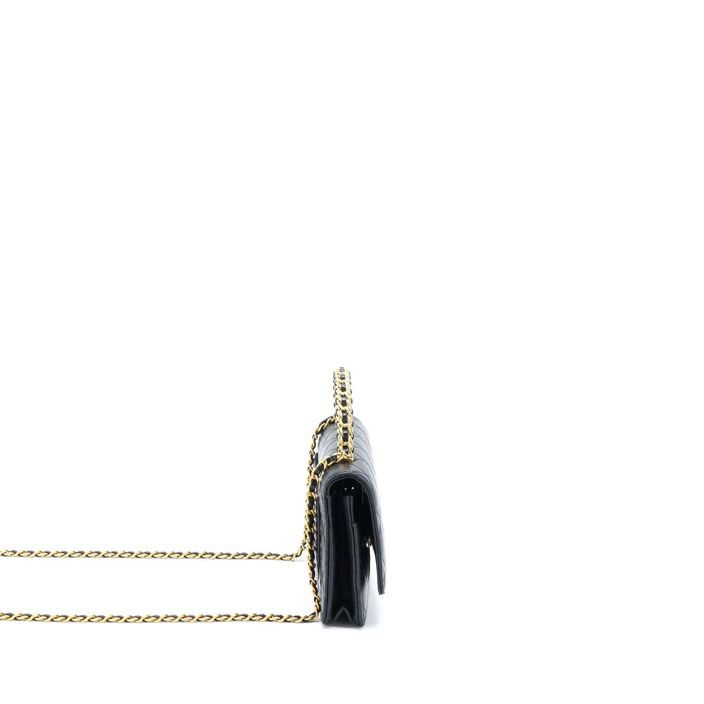 Chanel Detailed Top Handle Wallet on Chain Lambskin Black Brushed  (Microchip)