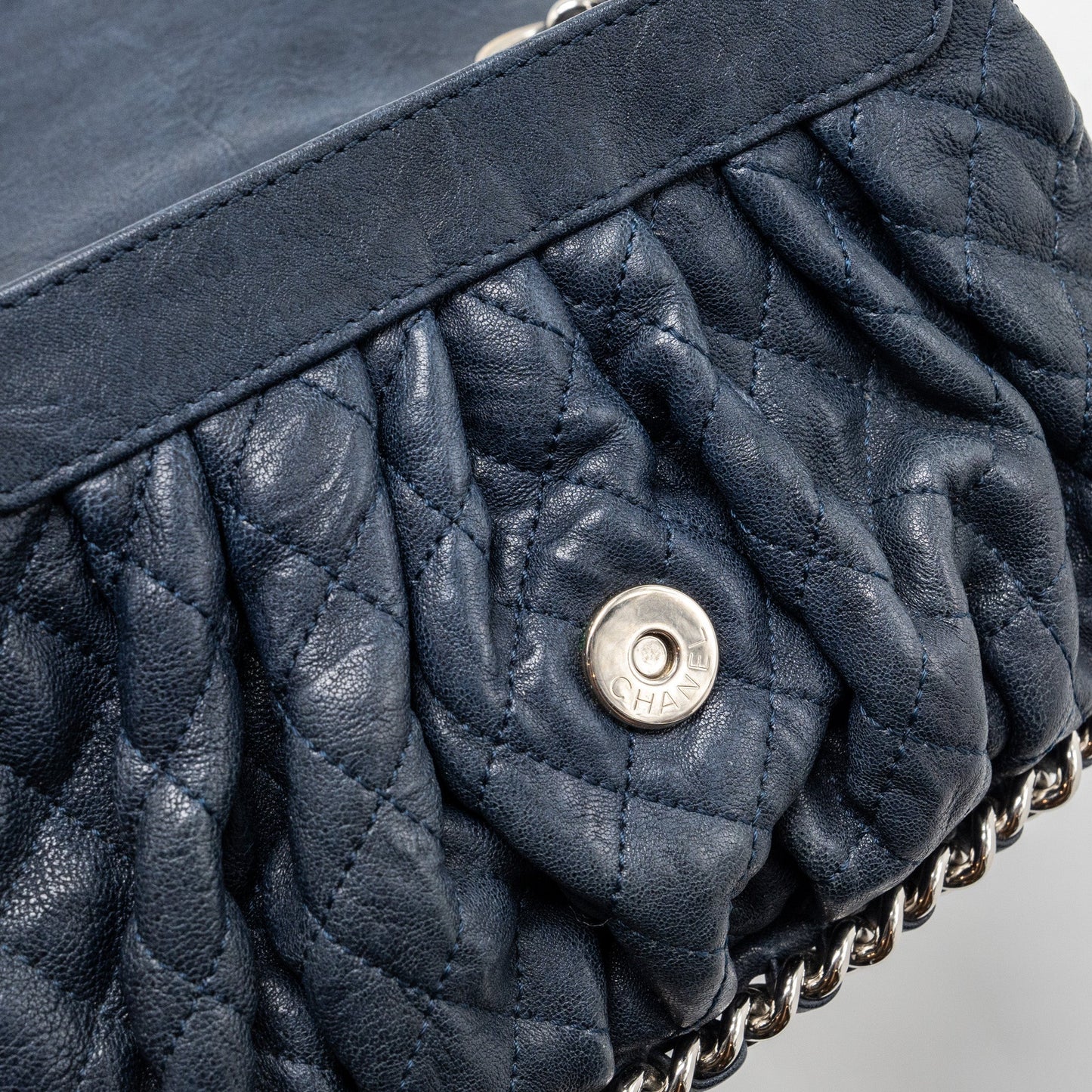 Chanel Mini Round Flap Bag With Chain Aged Calfskin Navy