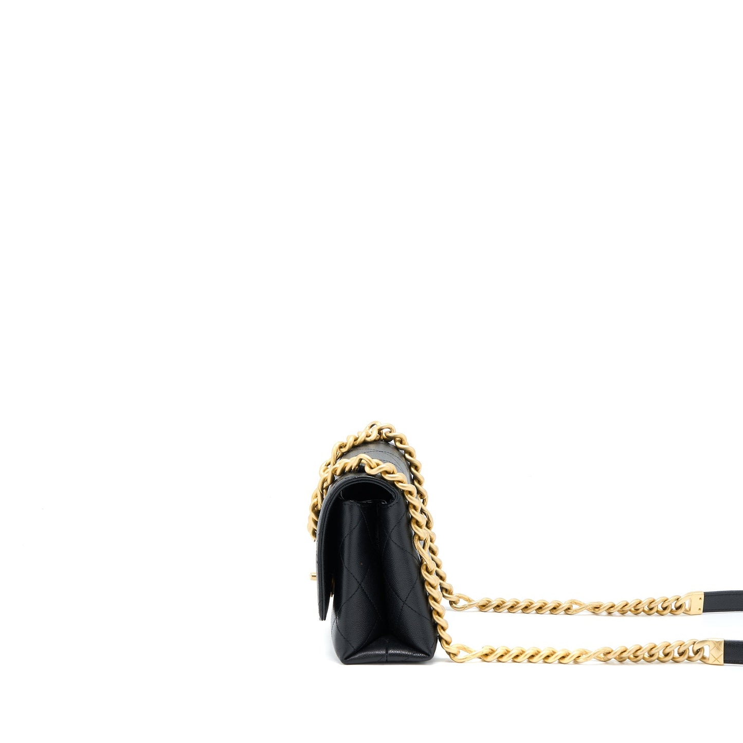 Chanel Detail Chain Flap Bag Grained Calfskin Black  (Microchip)