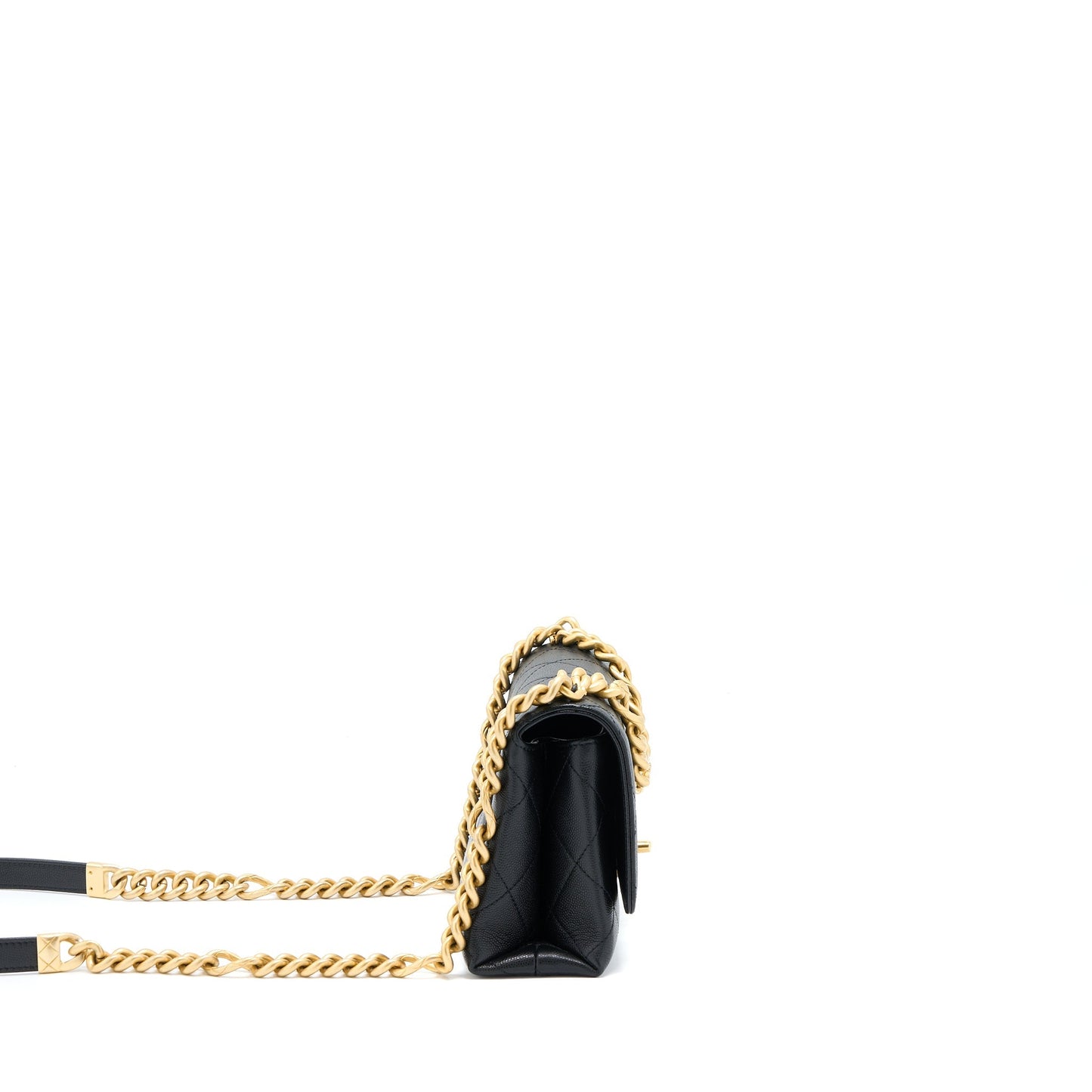 Chanel Detail Chain Flap Bag Grained Calfskin Black  (Microchip)