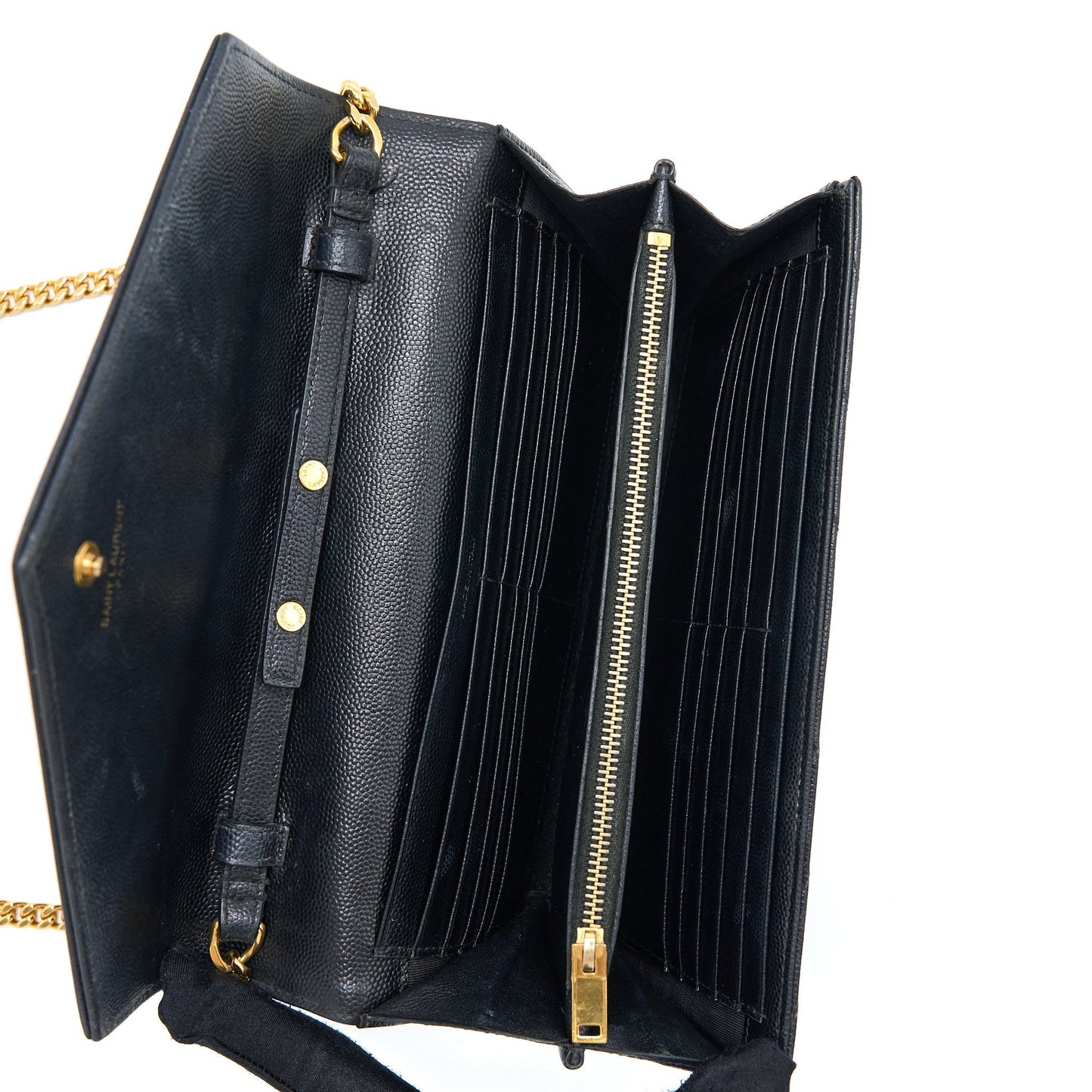Saint Laurent/ Cassandra Matelasse Envelope Chain Wallet Grained Calfskin Black