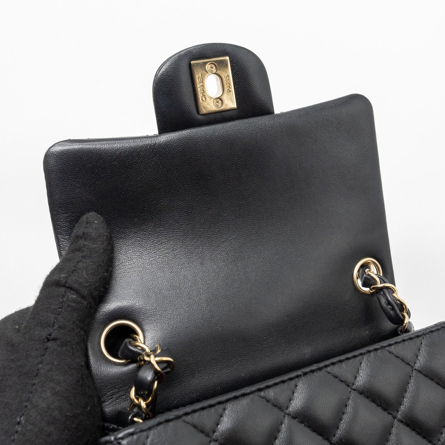 Chanel Mini Square Flap Bag Lambskin Black  (Microchip)