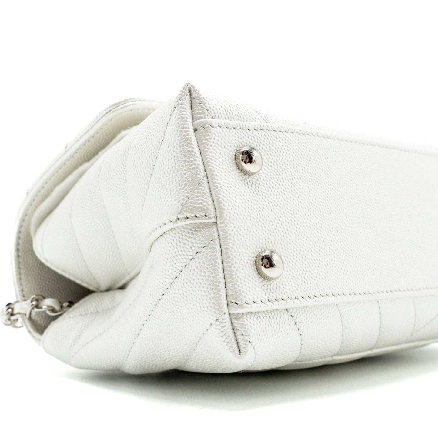 Chanel chevron small coco handle caviar iridescent white