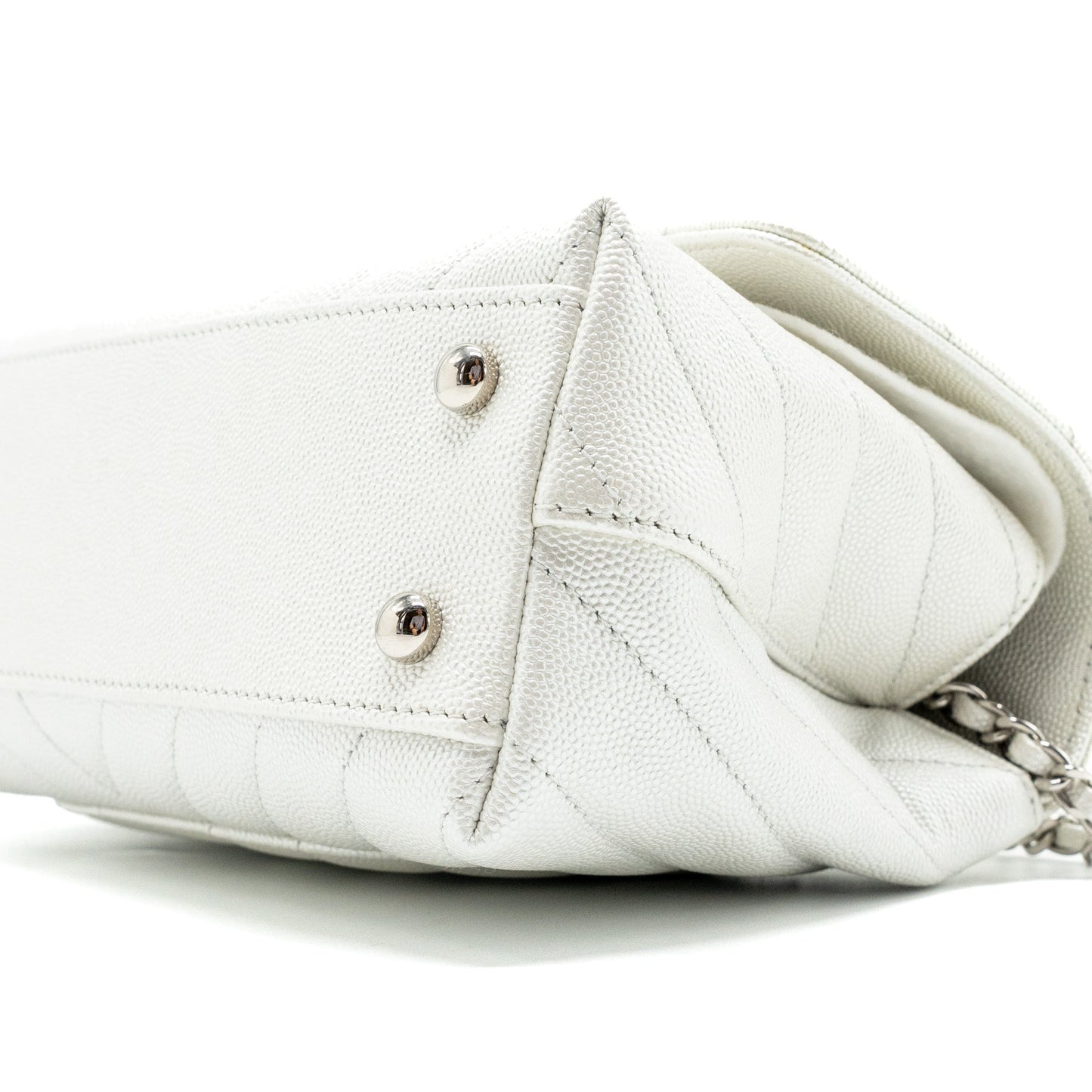 Chanel chevron small coco handle caviar iridescent white