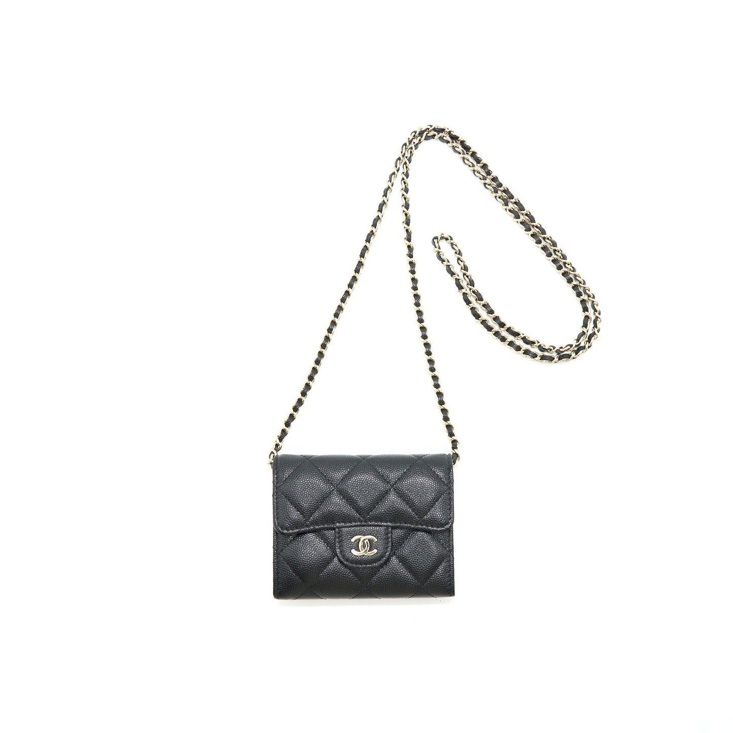 Chanel Classic Card Holder with Chain black L Serial 30