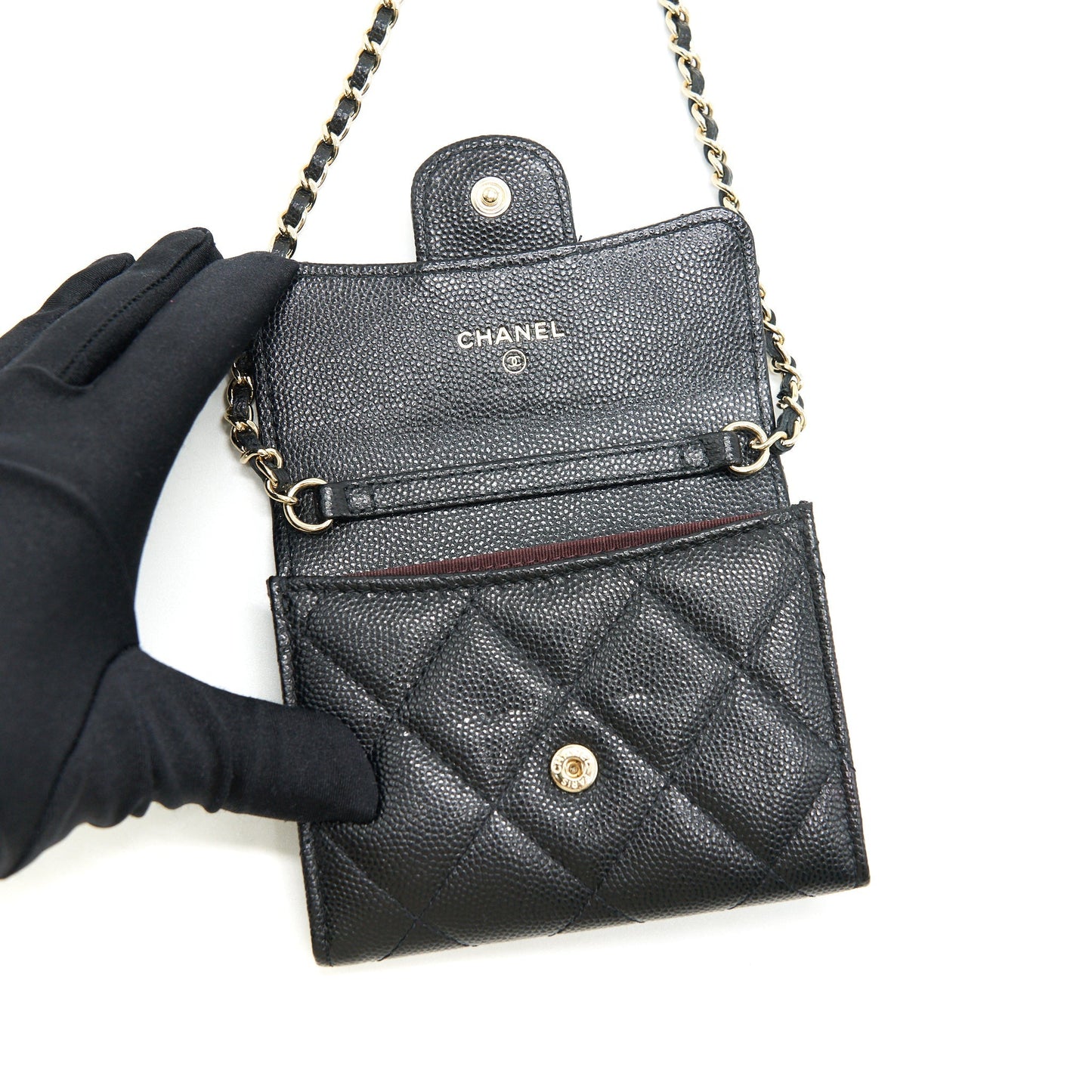 Chanel Classic Card Holder with Chain black L Serial 30