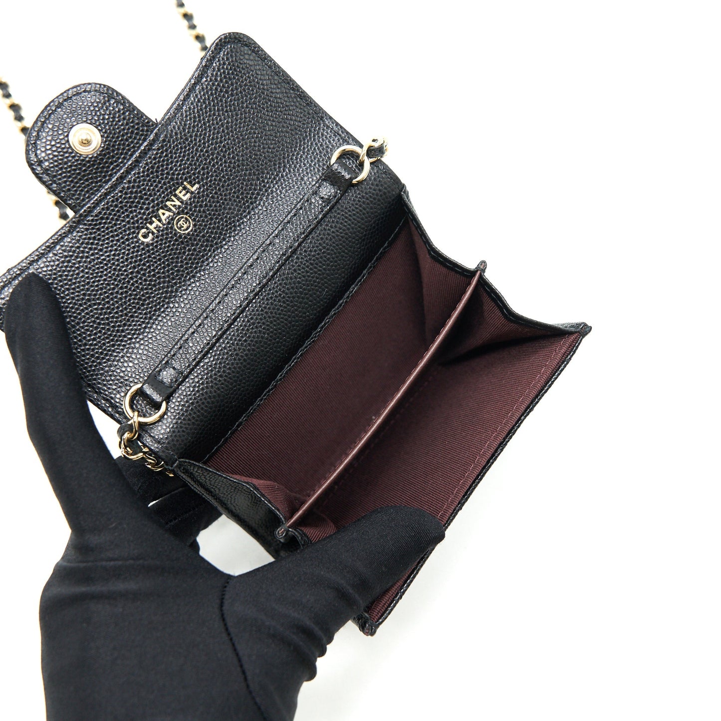 Chanel Classic Card Holder with Chain black L Serial 30