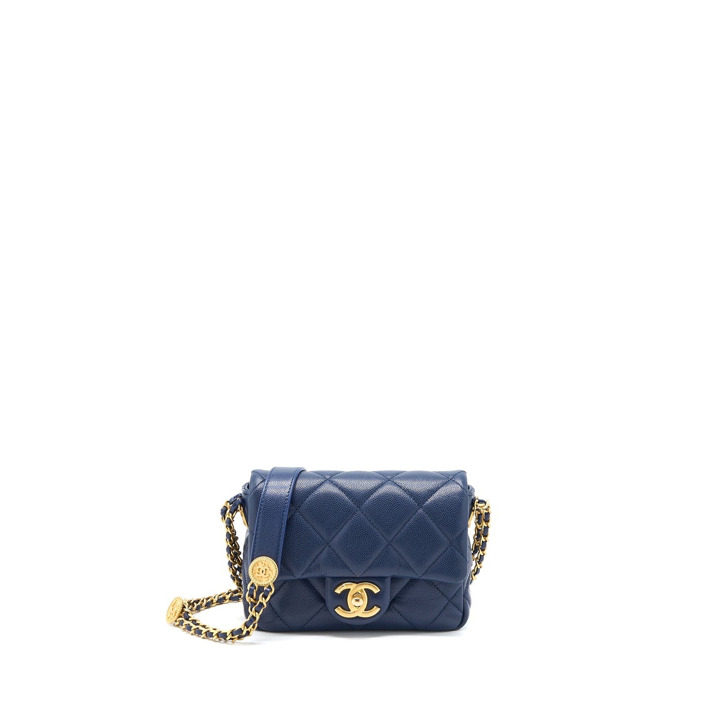 Chanel 22A Small Flap Bag Caviar Navy Brushed  (Microchip)