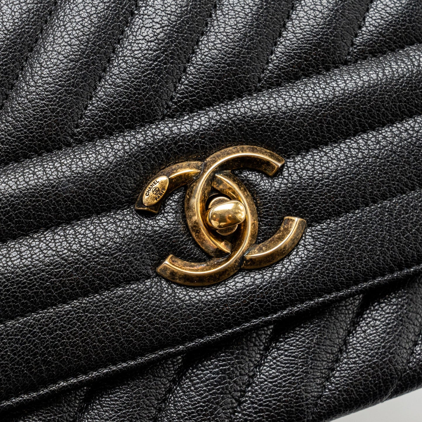 Chanel Small Diagnoal Flap Bag Shiny Goatskin Black