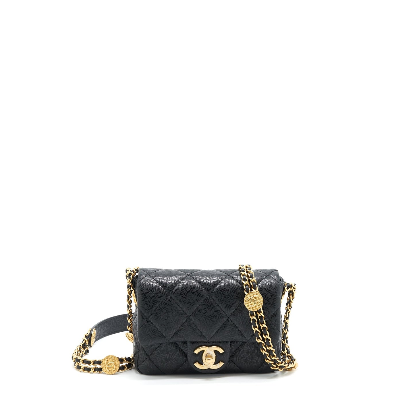 Chanel 22A Small Flap Bag Caviar Black Brushed  (Microchip)