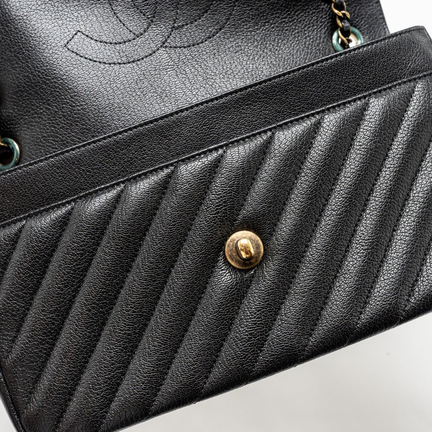 Chanel Small Diagnoal Flap Bag Shiny Goatskin Black