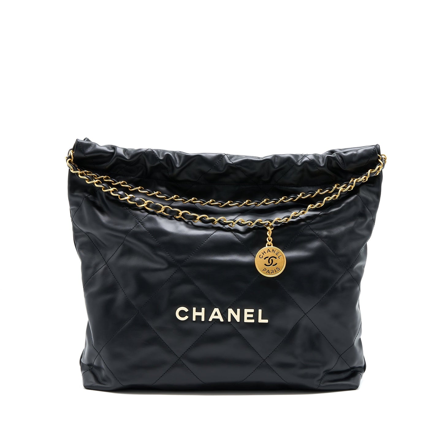 Chanel 22 Bag Medium Shiny Calfskin Black  (Microchip)