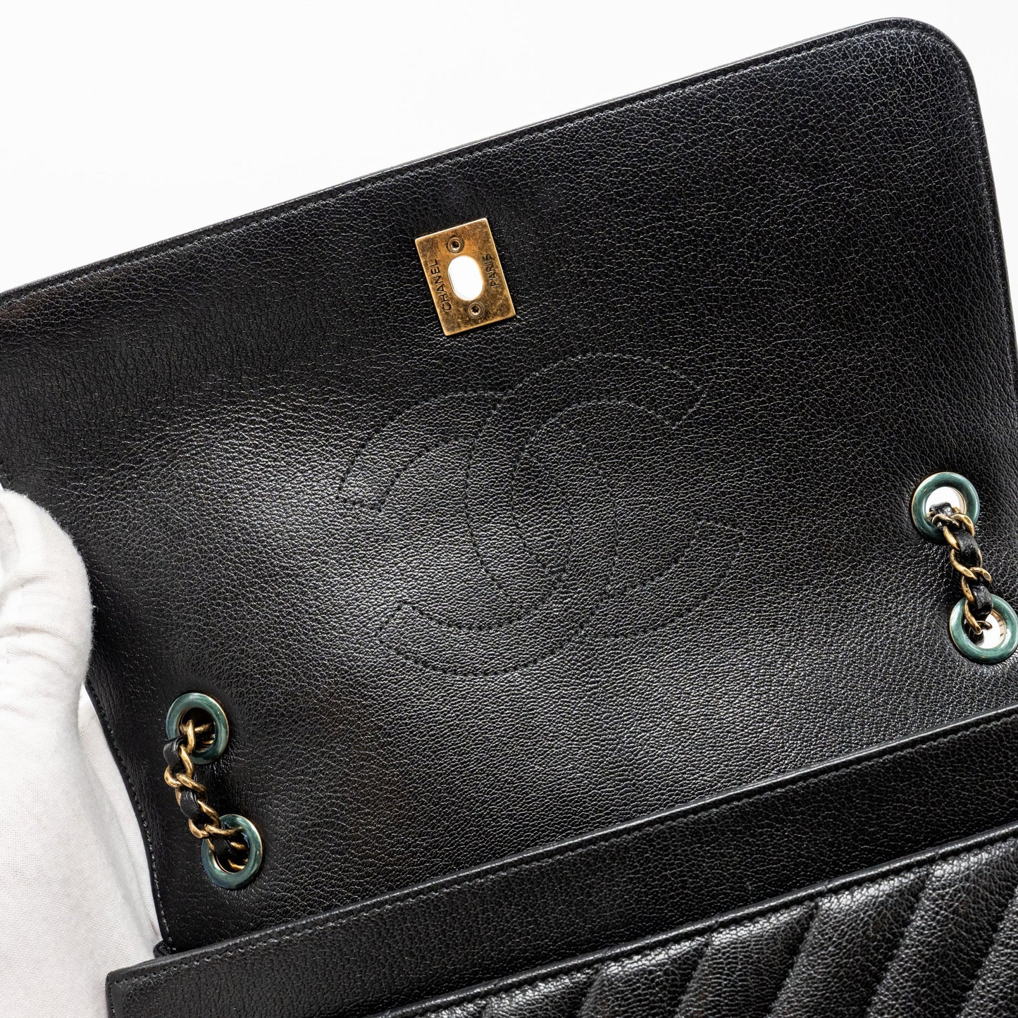 Chanel Small Diagnoal Flap Bag Shiny Goatskin Black