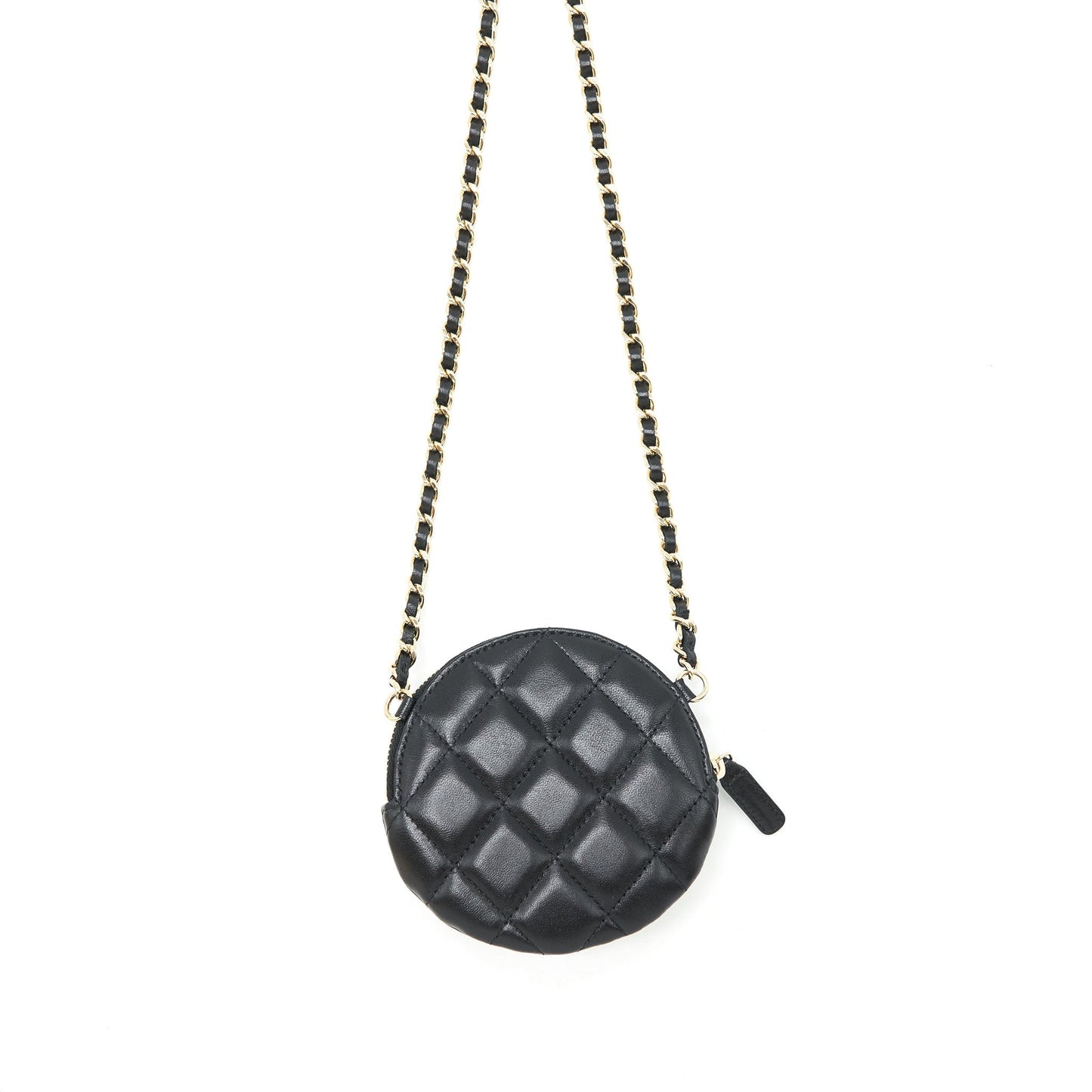 Chanel mini Round Camellia zippy Wallet with Chain Lambskin black