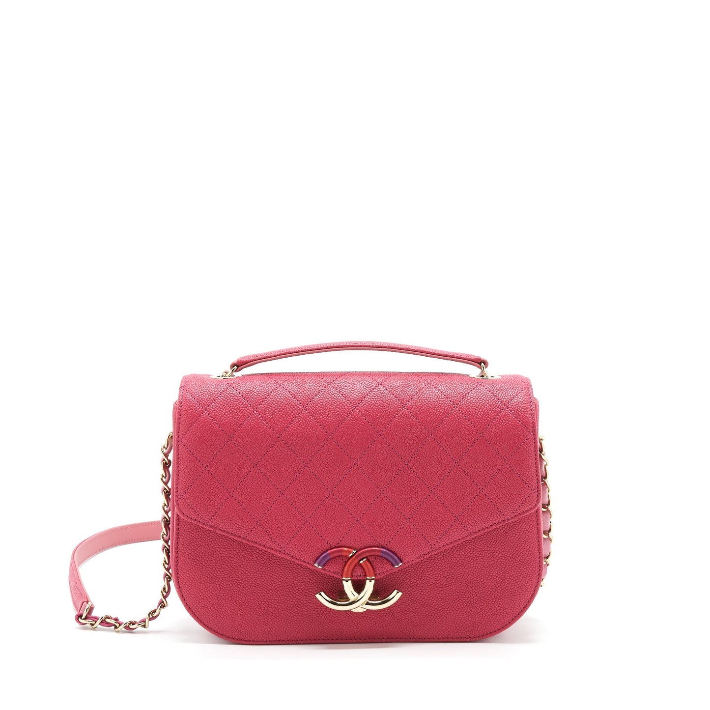 Chanel Seasonal Messenger Crossbody Bag Caviar Pink L