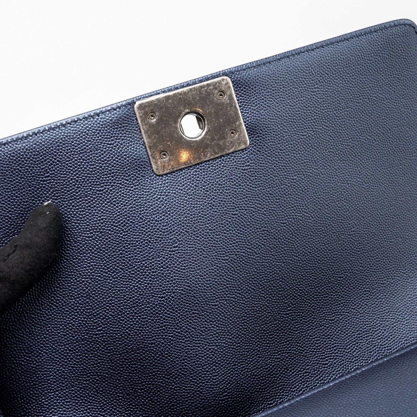Chanel medium boy bag caviar metallic blue ruthenium hardware