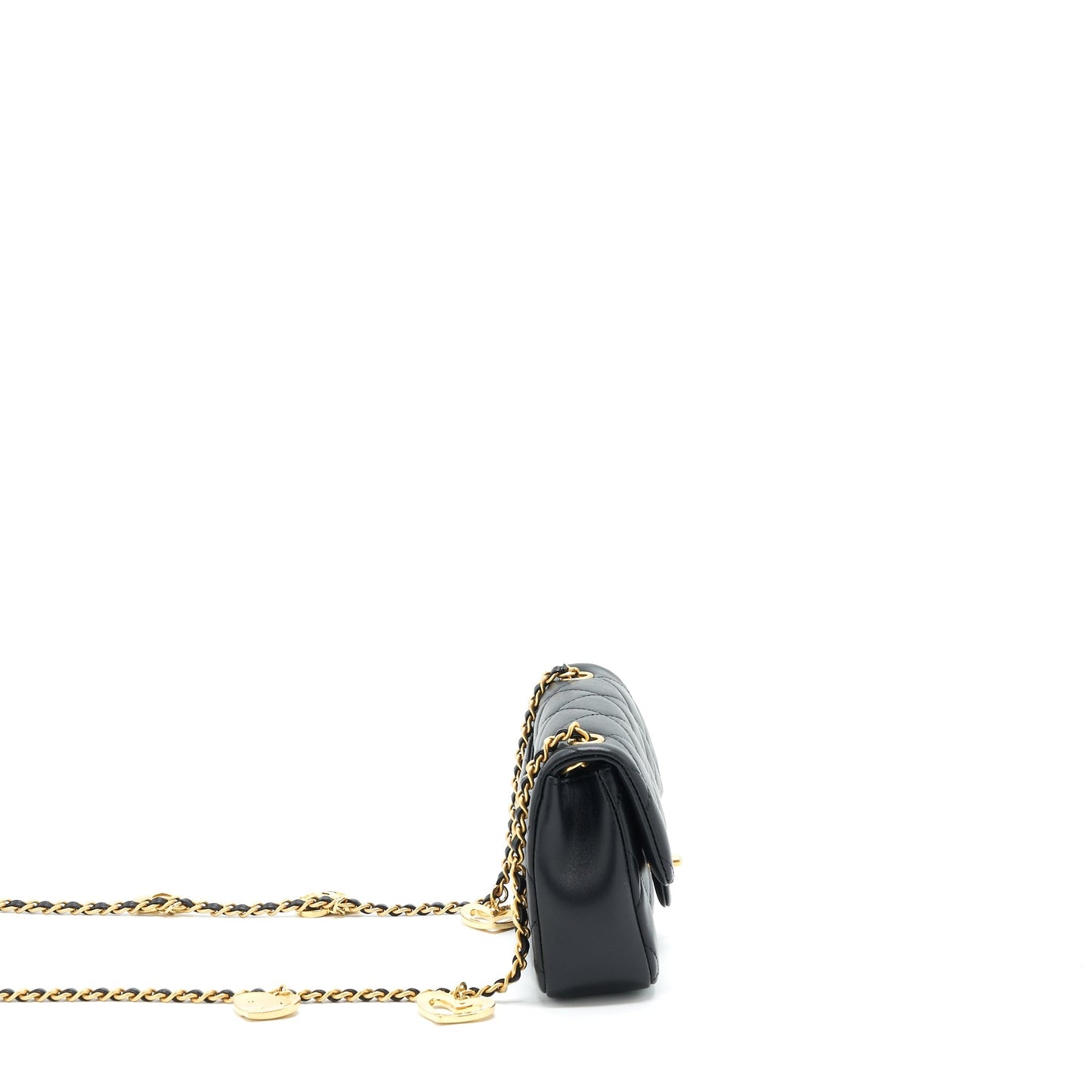 Chanel seasonal Mini Rectangular Flap Bag Heart Charm Chain Lambskin Black  (Microchip)