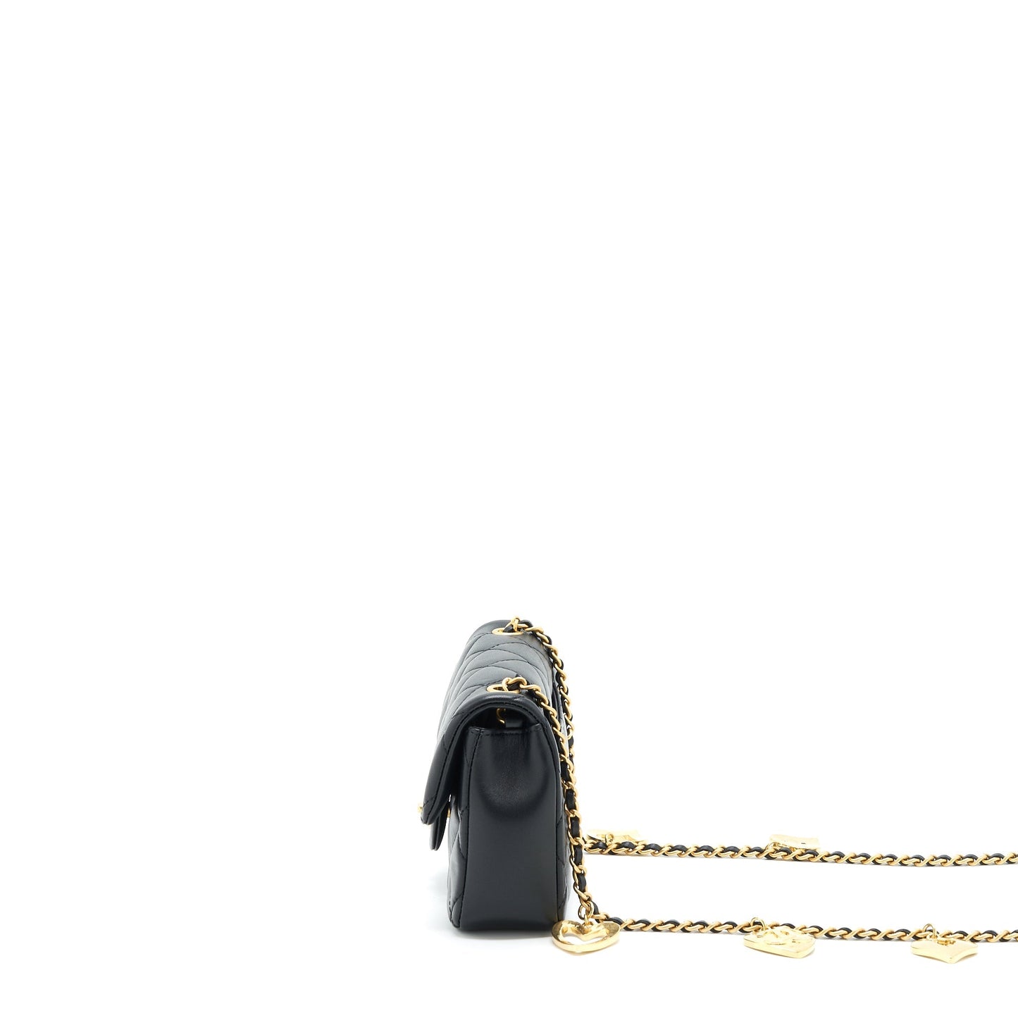 Chanel seasonal Mini Rectangular Flap Bag Heart Charm Chain Lambskin Black  (Microchip)