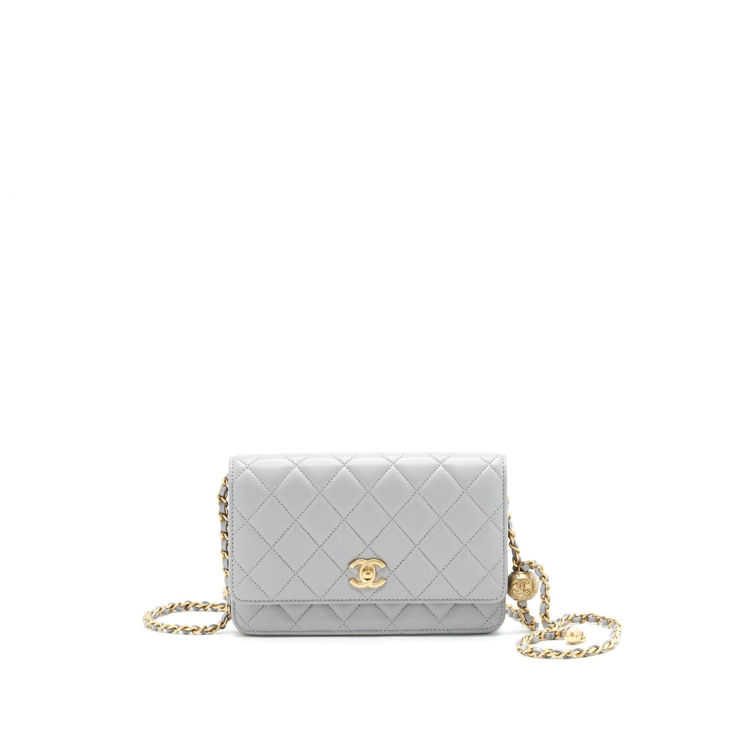 Chanel Pearl Crush Wallet On Chain Lambskin Grey
