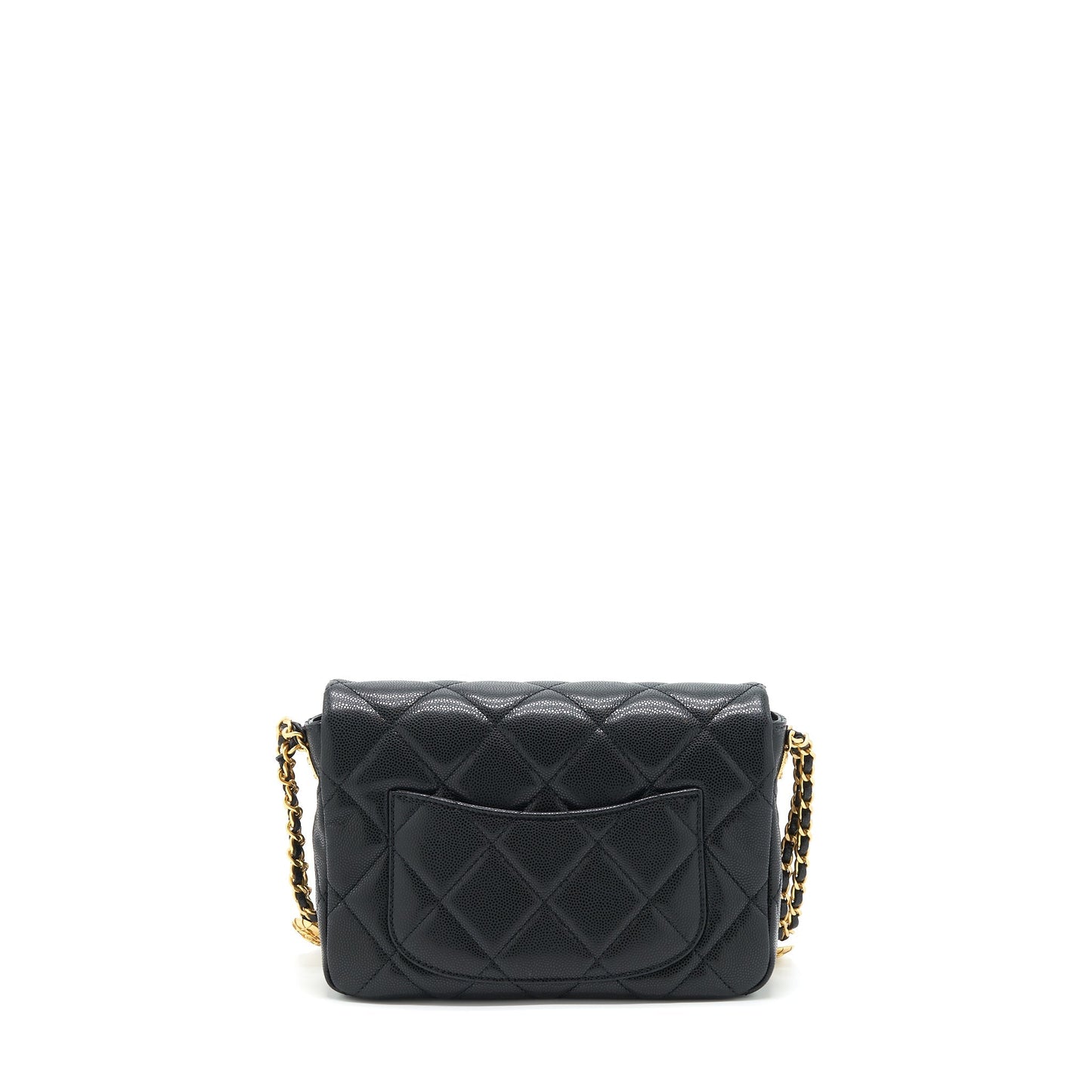 Chanel 22A Small Flap Bag With Button On Chains Caviar Black Brushed