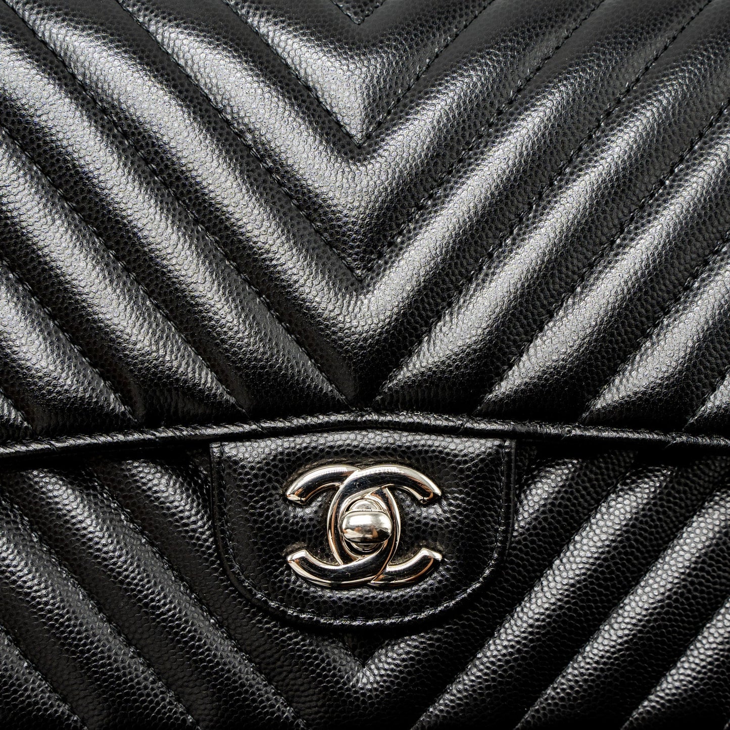 Chanel Medium Classic Double Flap Bag Chevron Caviar Black