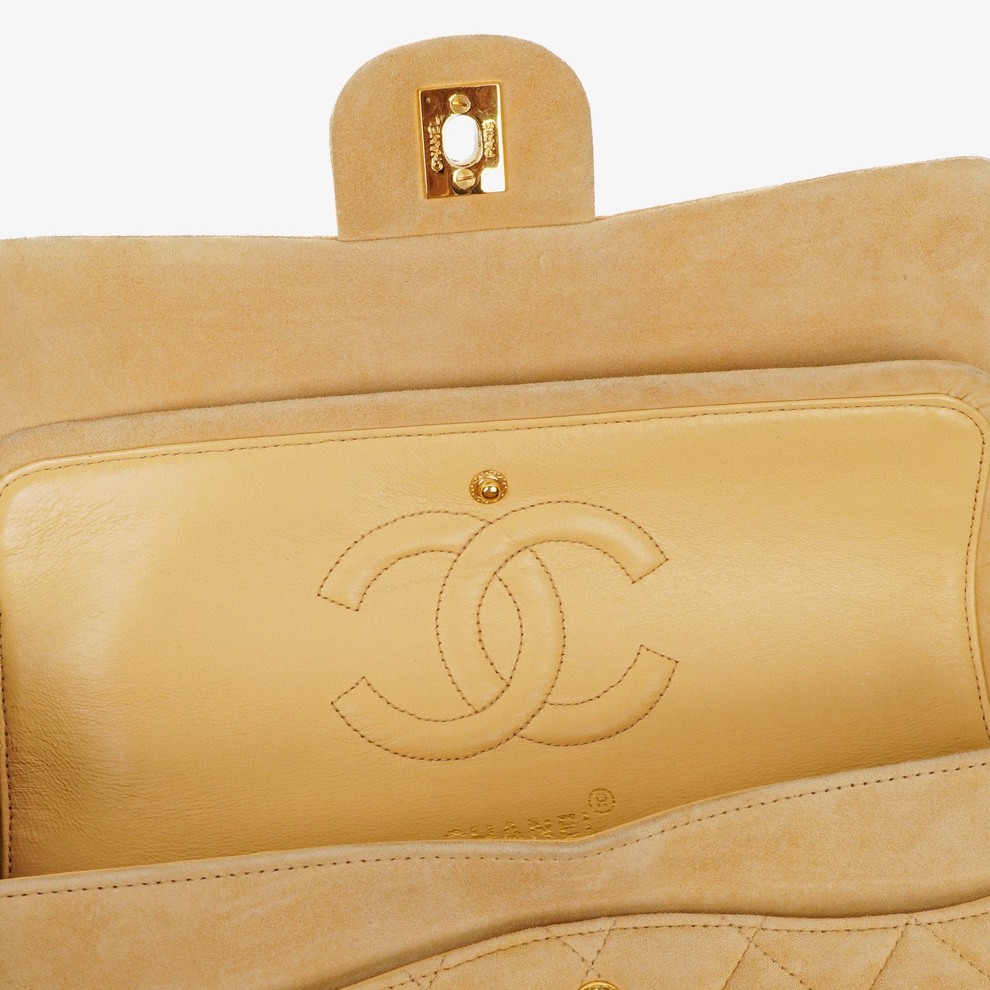 Chanel Medium Classic  Double Flap Bag Beige Suede 24K Gold-Plated Hardware