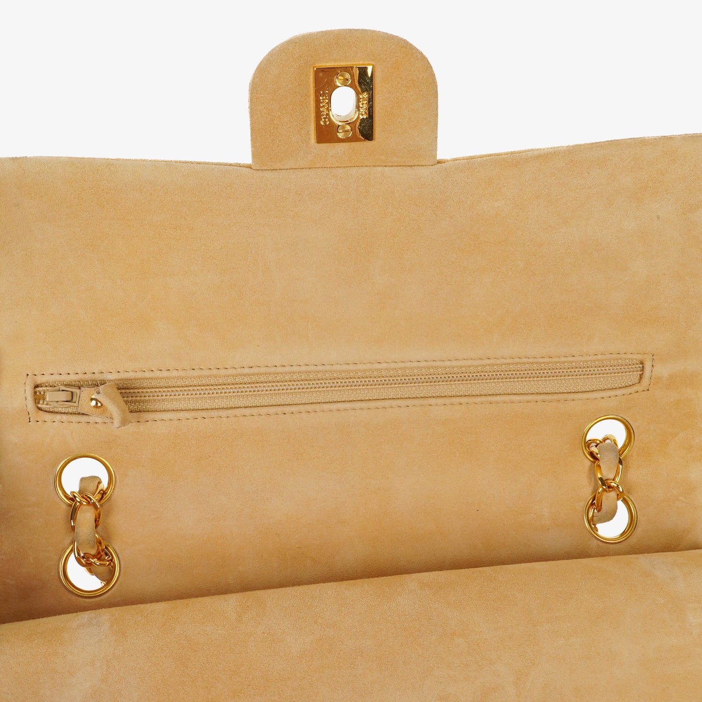 Chanel Medium Classic  Double Flap Bag Beige Suede 24K Gold-Plated Hardware